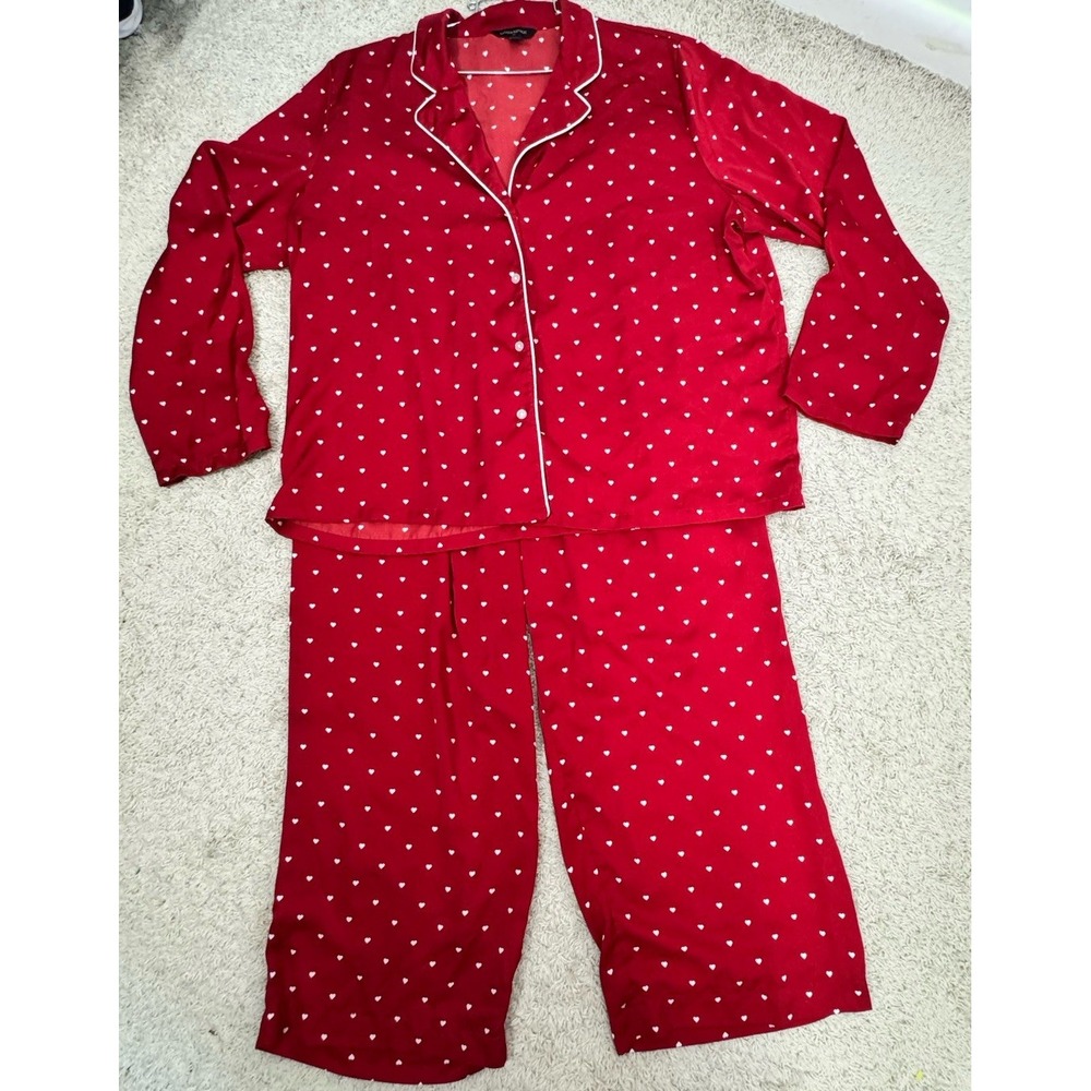 Banana Republic Women's Red Satin Heart Long Sleeve Pajama Set Size XL Valentine